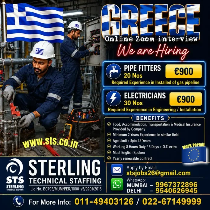 Pipe fitter and electrician job opportunity in Europe