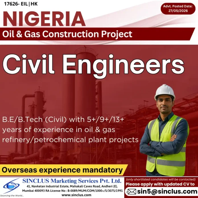 Civil engineers working on oil and gas refinery construction site in Nigeria