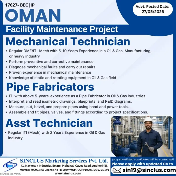 Facility Maintenance Project Oman job advertisement