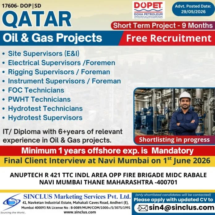 DOPET Oil & Gas Project Recruitment 2026 Qatar