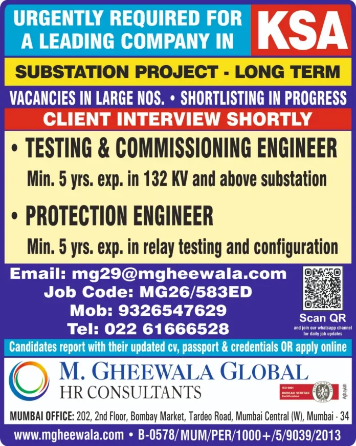 Substation Project Job Vacancy KSA
