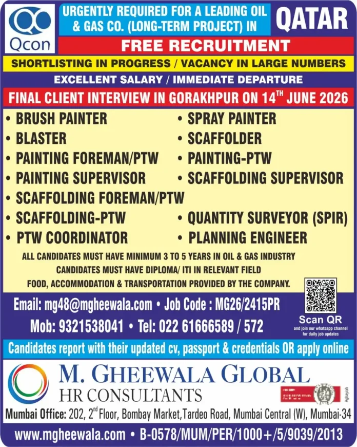 Oil and Gas recruitment in Qatar 2026 - Painters, Scaffolders, Supervisors