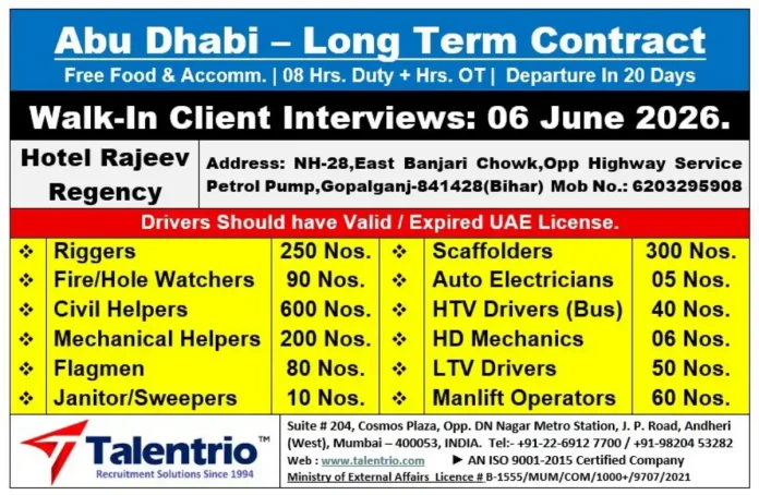 Abu Dhabi long term contract jobs walk-in interview