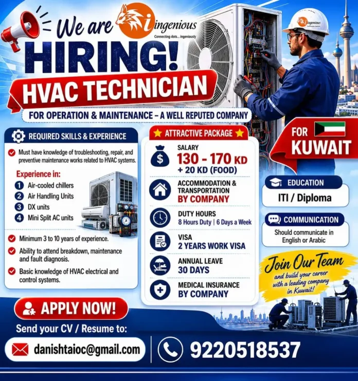HVAC technician working on an air conditioning unit in Kuwait