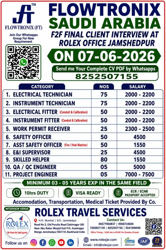 Flowtronix Saudi Arabia recruitment flyer for June 2026 interview
