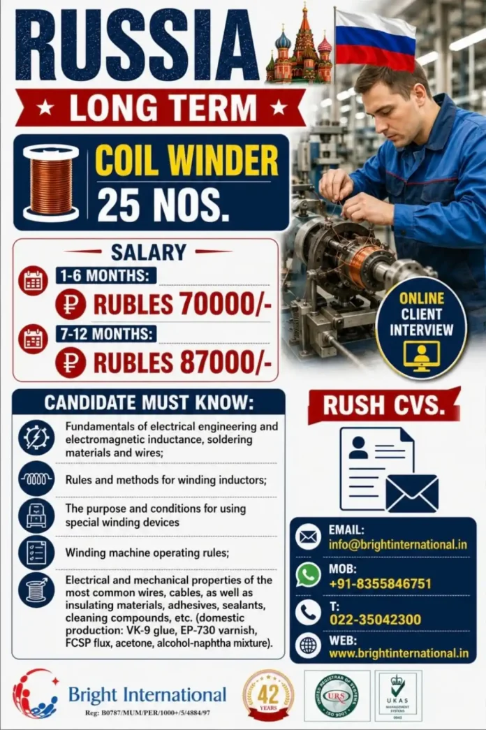 Coil Winder job in Russia with Bright International