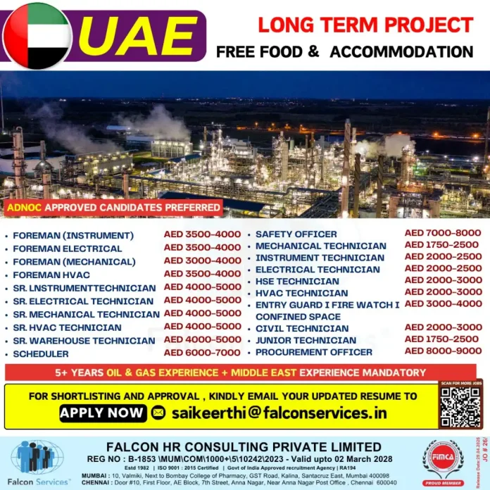 Falcon Services Job Vacancies UAE Oil and Gas ADNOC Approved