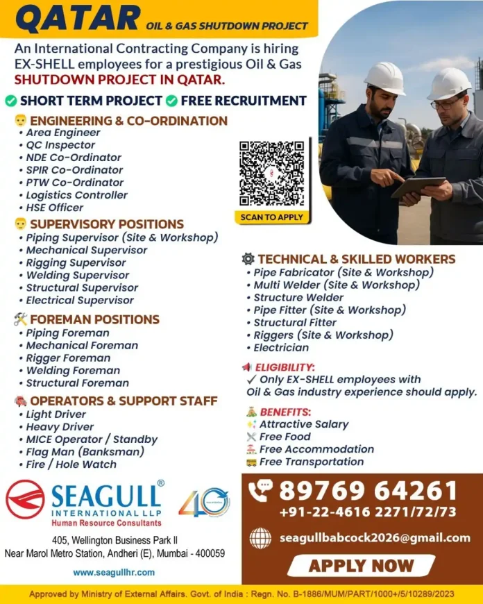 Qatar Oil and Gas Shutdown Project recruitment for EX-SHELL employees