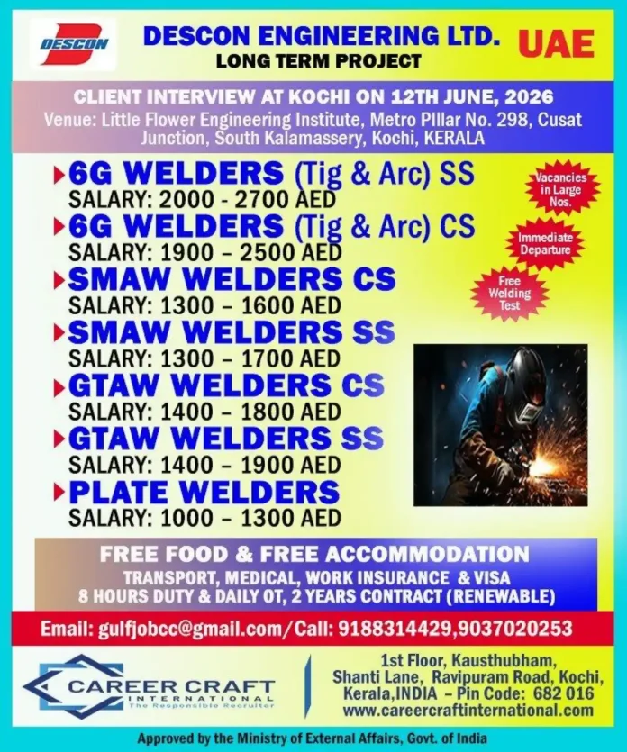 Descon Engineering UAE welding jobs interview invitation