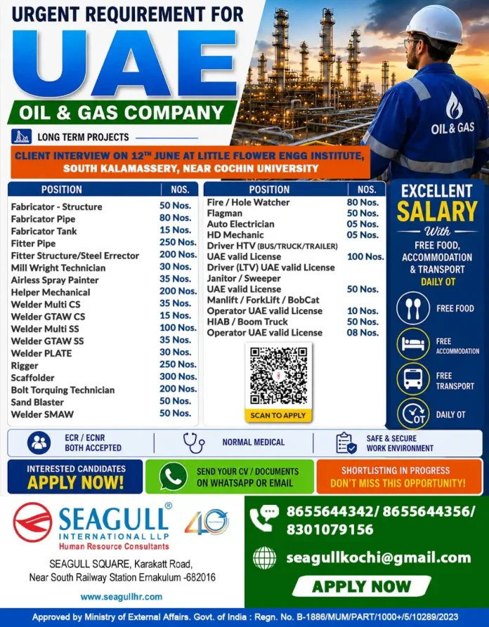 Oil and Gas job vacancies UAE walk-in interview