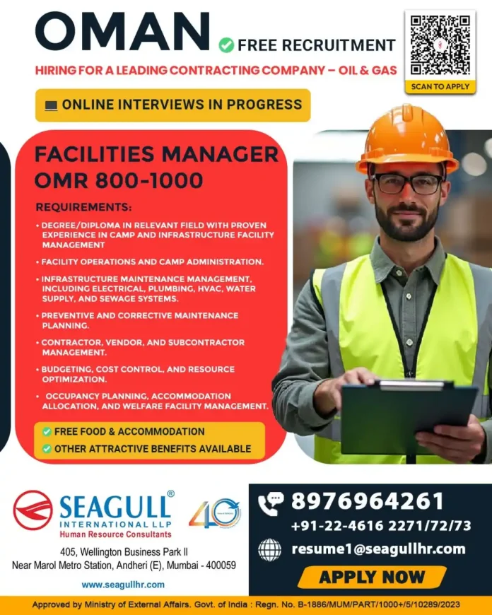 Facilities Manager job vacancy in Oman with Seagull International