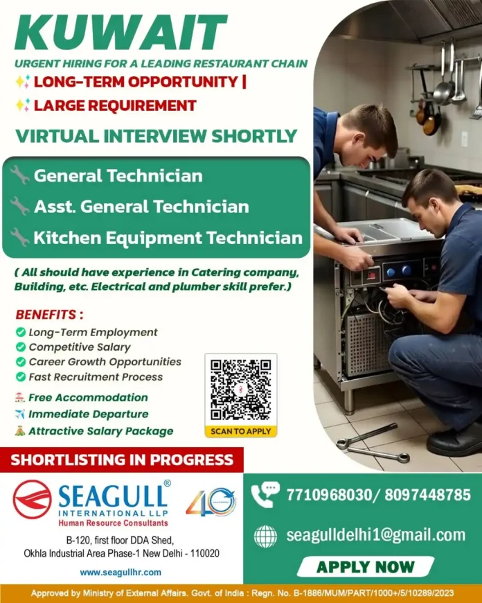 Technician repairing kitchen equipment in a restaurant in Kuwait
