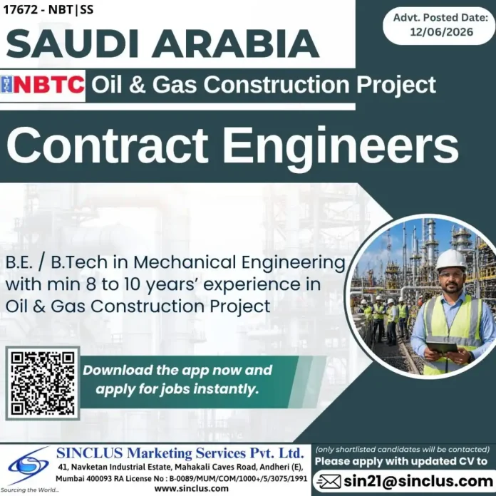 Contract Engineers Oil & Gas job Saudi Arabia Sinclus