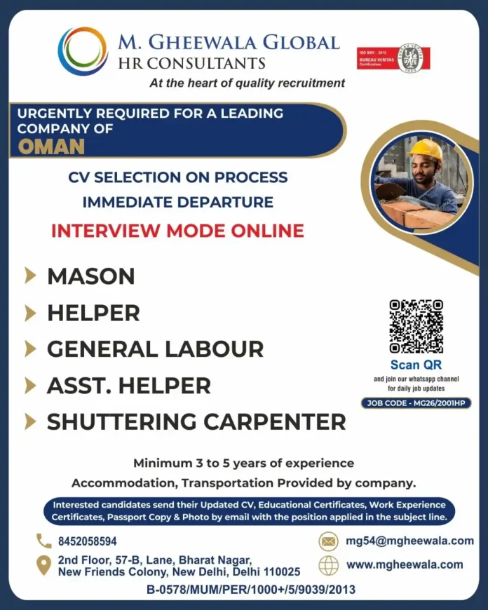 M Gheewala Global HR Consultants Oman recruitment banner