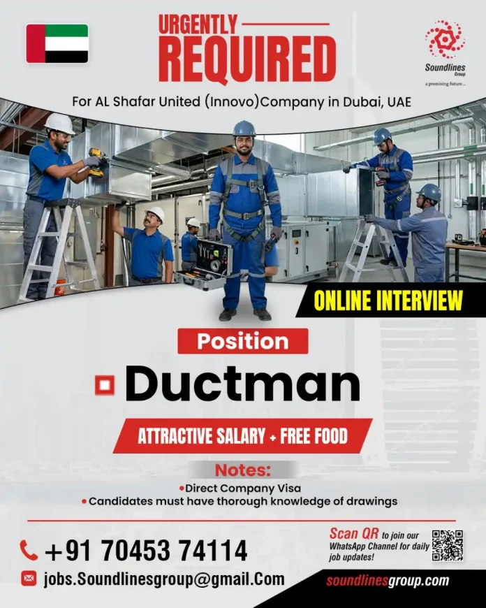 Ductman job vacancy Dubai Soundlines Group