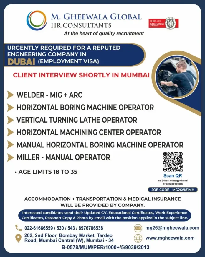 O.M. Gheewala Global HR Consultants recruitment for Dubai engineering jobs