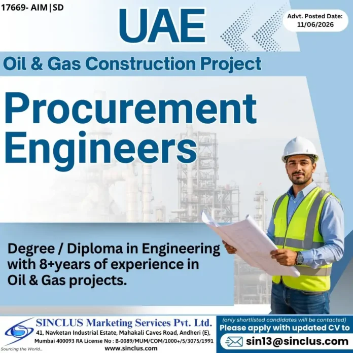 SINCLUS recruitment for Oil & Gas Procurement Engineer