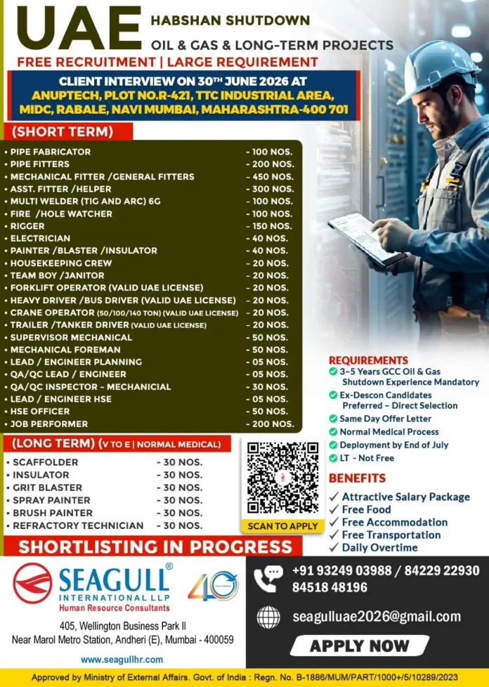 UAE Habshan Shutdown Recruitment 2026 by Seagull International