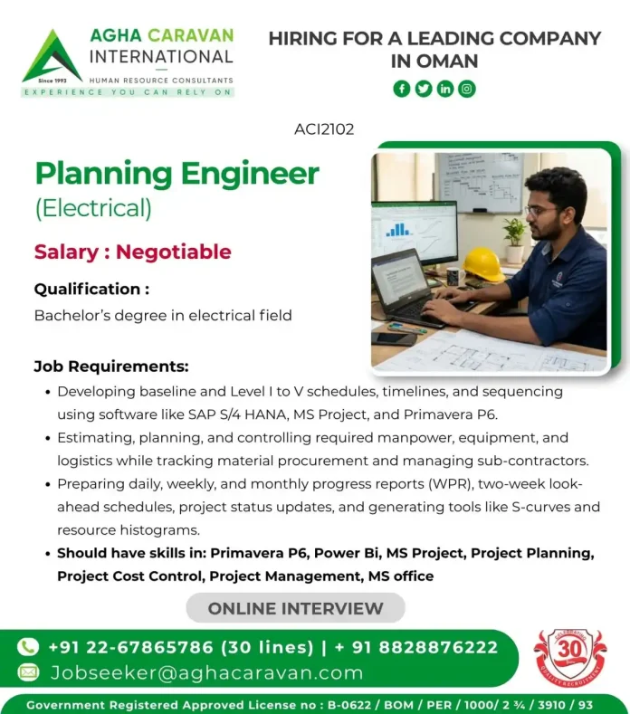 AGHA CARAVAN hiring Planning Engineer Electrical Oman
