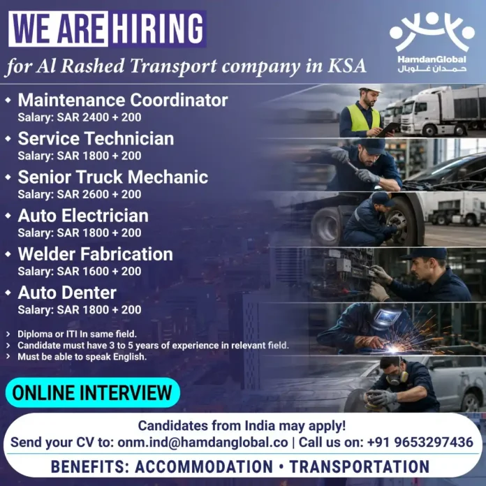Al Rashed Transport hiring maintenance staff Saudi Arabia