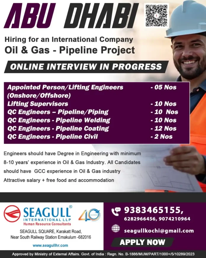 Oil and Gas Pipeline Project Hiring Abu Dhabi