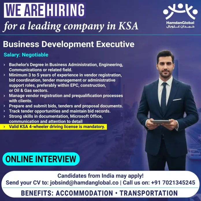 Business Development Executive job vacancy at Hamdan Global in Saudi Arabia