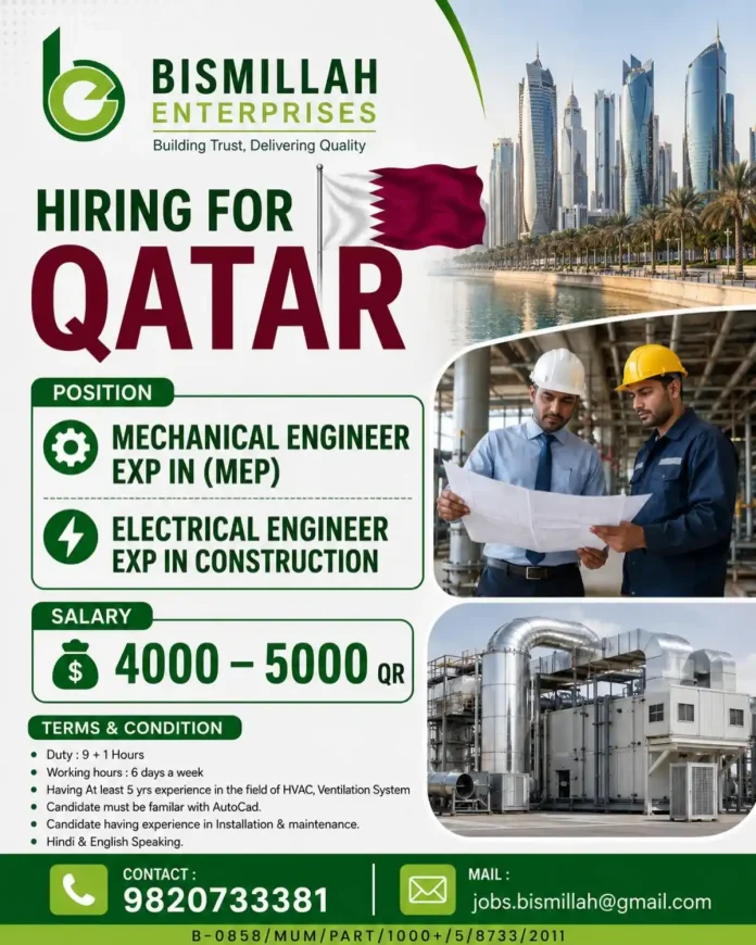 Bismillah Enterprises engineering job openings Qatar