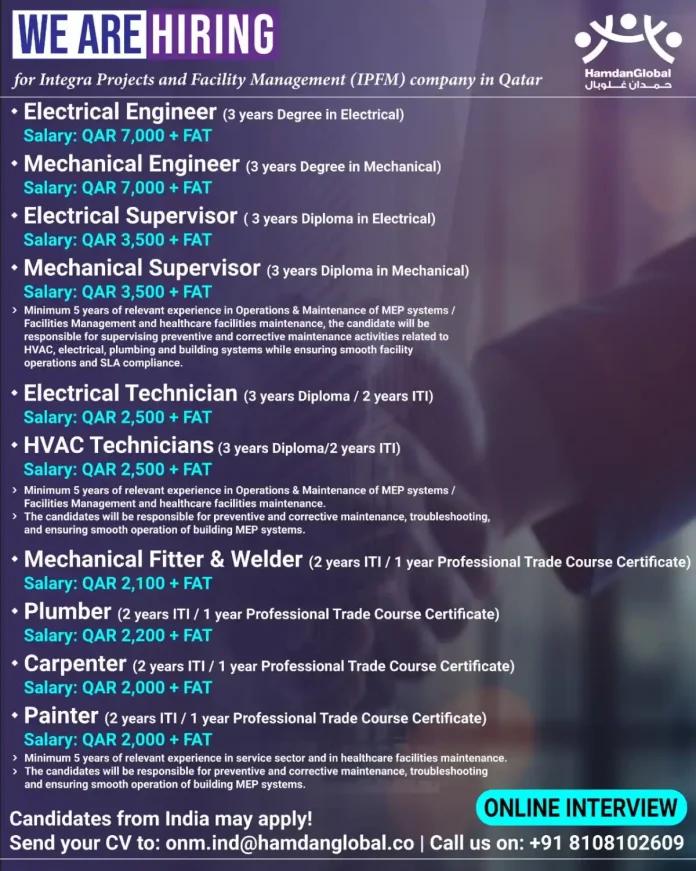 IPFM Qatar facility management job vacancies