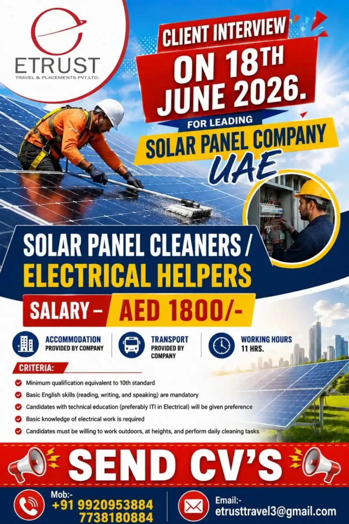 Solar panel cleaner job UAE