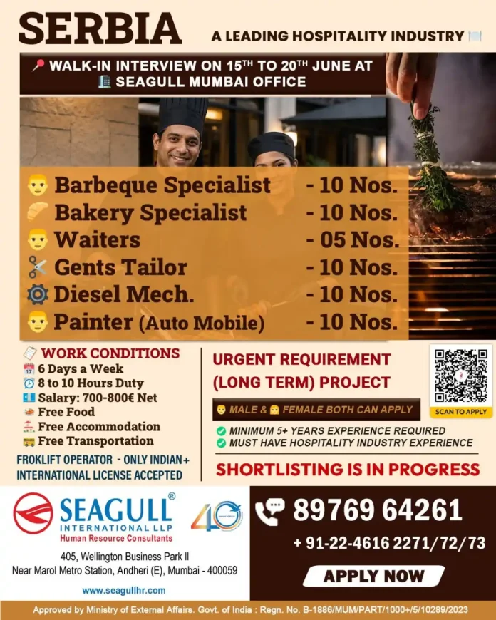 Walk-in interview for hospitality jobs in Serbia