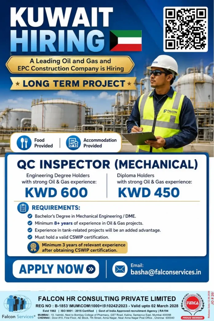 QC Inspector Mechanical Kuwait job posting