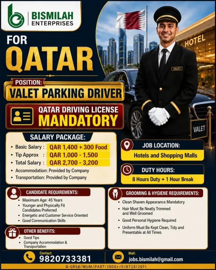 Valet Parking Driver Qatar job vacancy
