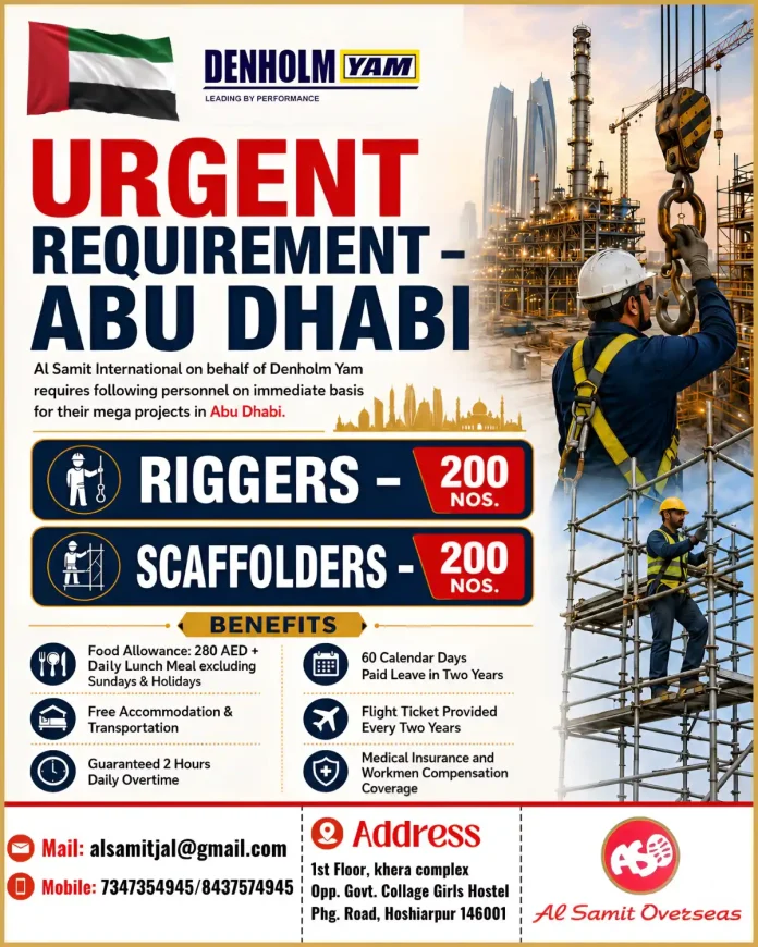 Urgent job opening for Riggers and Scaffolders in Abu Dhabi with Denholm Yam