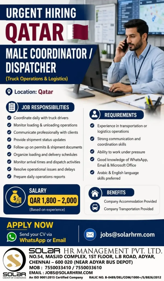 Truck dispatcher coordinator job Qatar