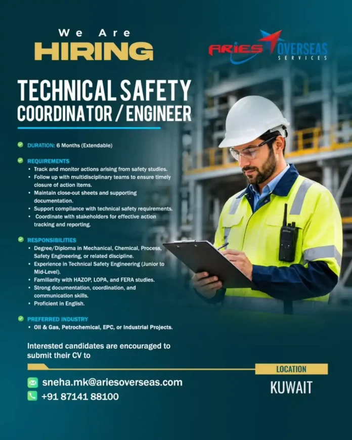 Technical Safety Coordinator Engineer Kuwait job posting