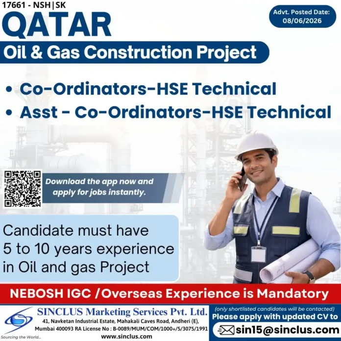 HSE Technical Coordinator job in Qatar Oil and Gas construction