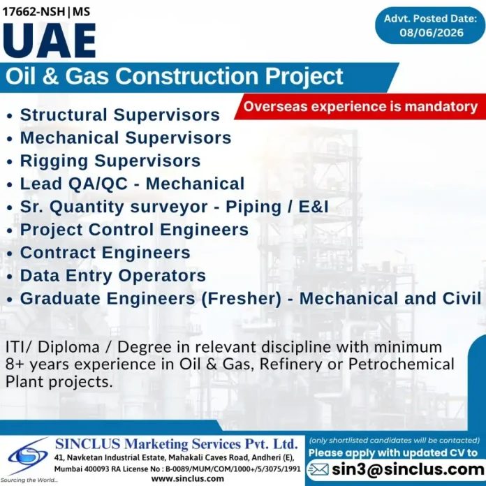 Oil & Gas construction project vacancies in UAE