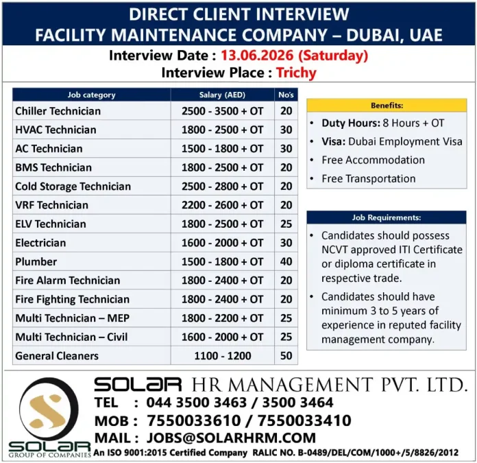 Dubai facility maintenance job interview