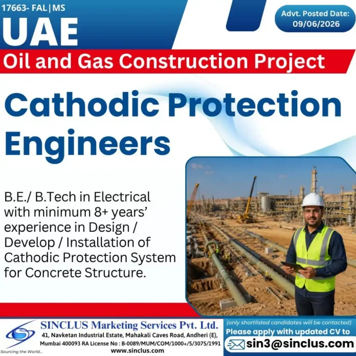 Cathodic Protection Engineer job advertisement for UAE oil and gas project