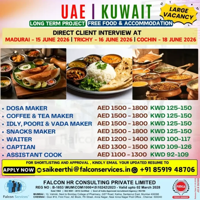 UAE Kuwait job vacancies 2026 Falcon HR recruitment drive