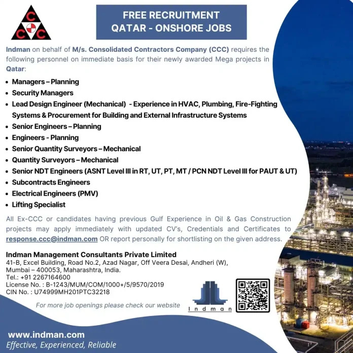 Indman CCC Qatar recruitment job posting
