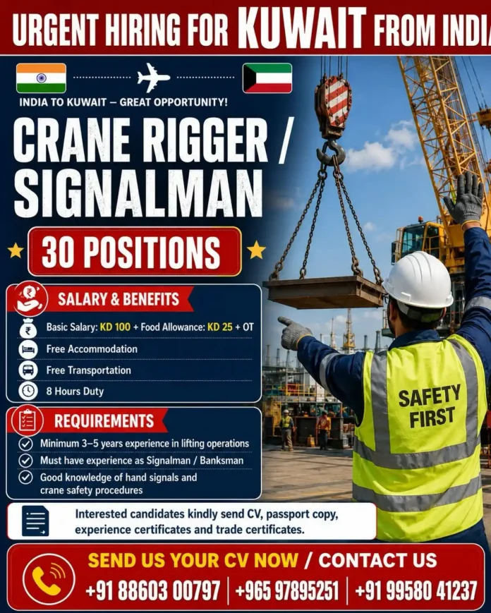 Crane Rigger Signalman operating heavy machinery in Kuwait