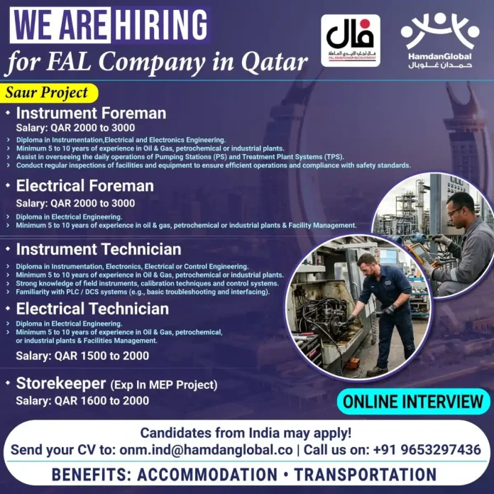 FAL Company Qatar job recruitment for Saur Project