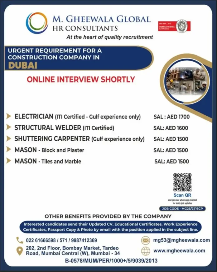 Construction jobs in Dubai - M. Gheewala Global HR Consultants