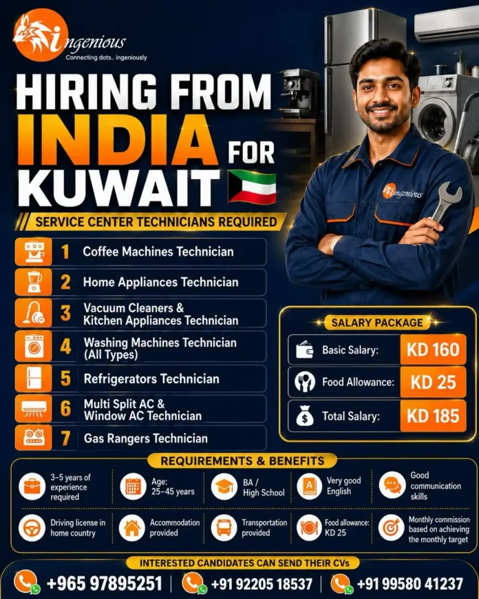 Ingenious hiring poster for Service Center Technicians in Kuwait