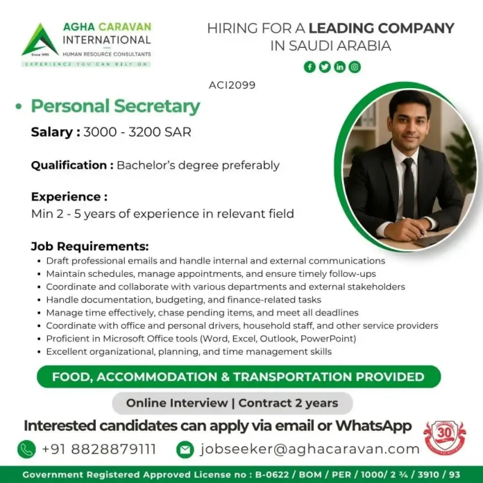 Personal Secretary job vacancy Saudi Arabia