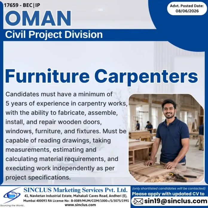 Furniture Carpenter working on wooden furniture in Oman