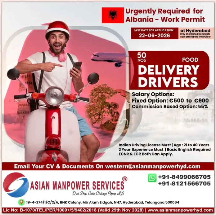 Food delivery driver holding helmet near scooter