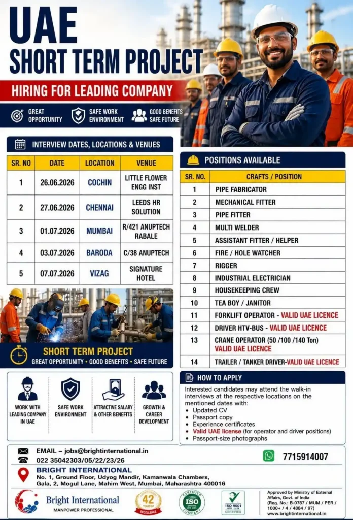 Bright International - UAE recruitment walk-in interviews