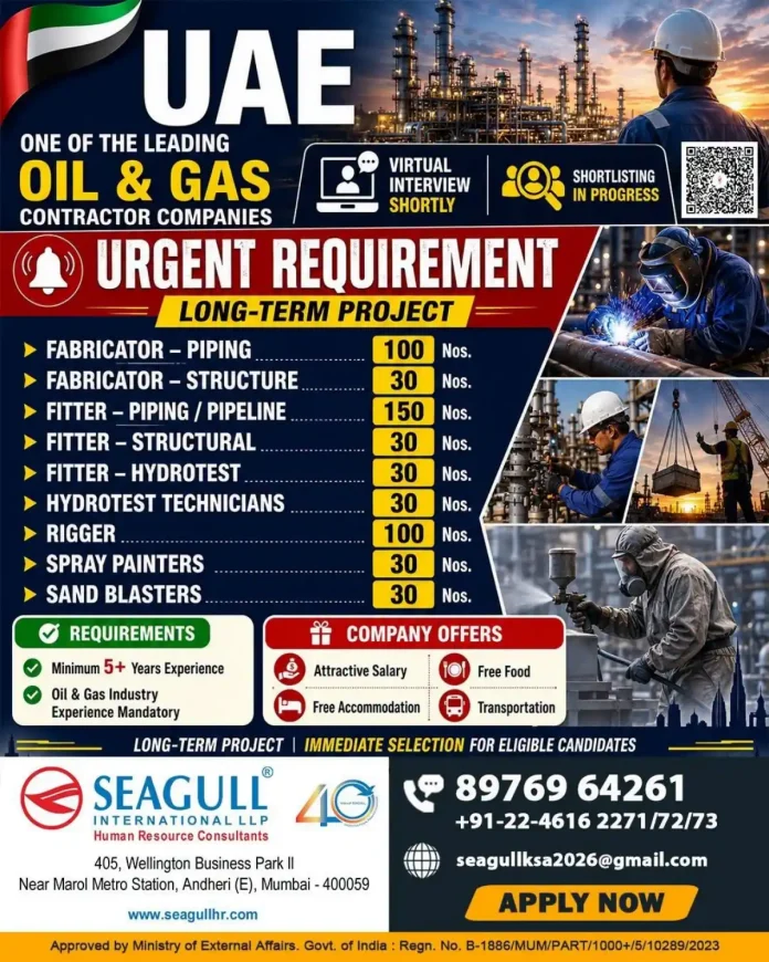 UAE Oil & Gas Contractor Hiring Fabricators